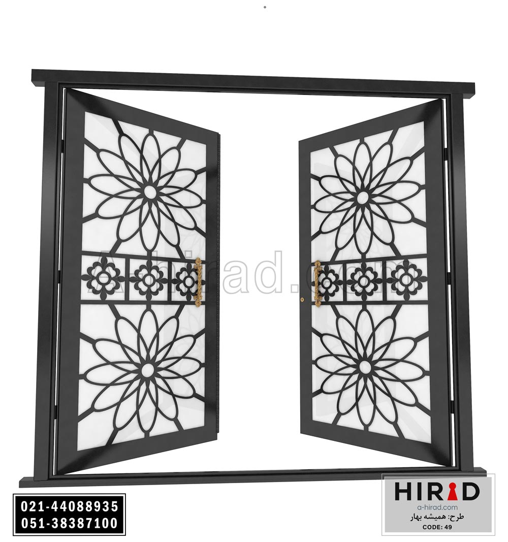 درب فلزی لیزری دولنگه هیراد طرح همیشه بهار کد 2049 عرض 265 ارتفاع 223 